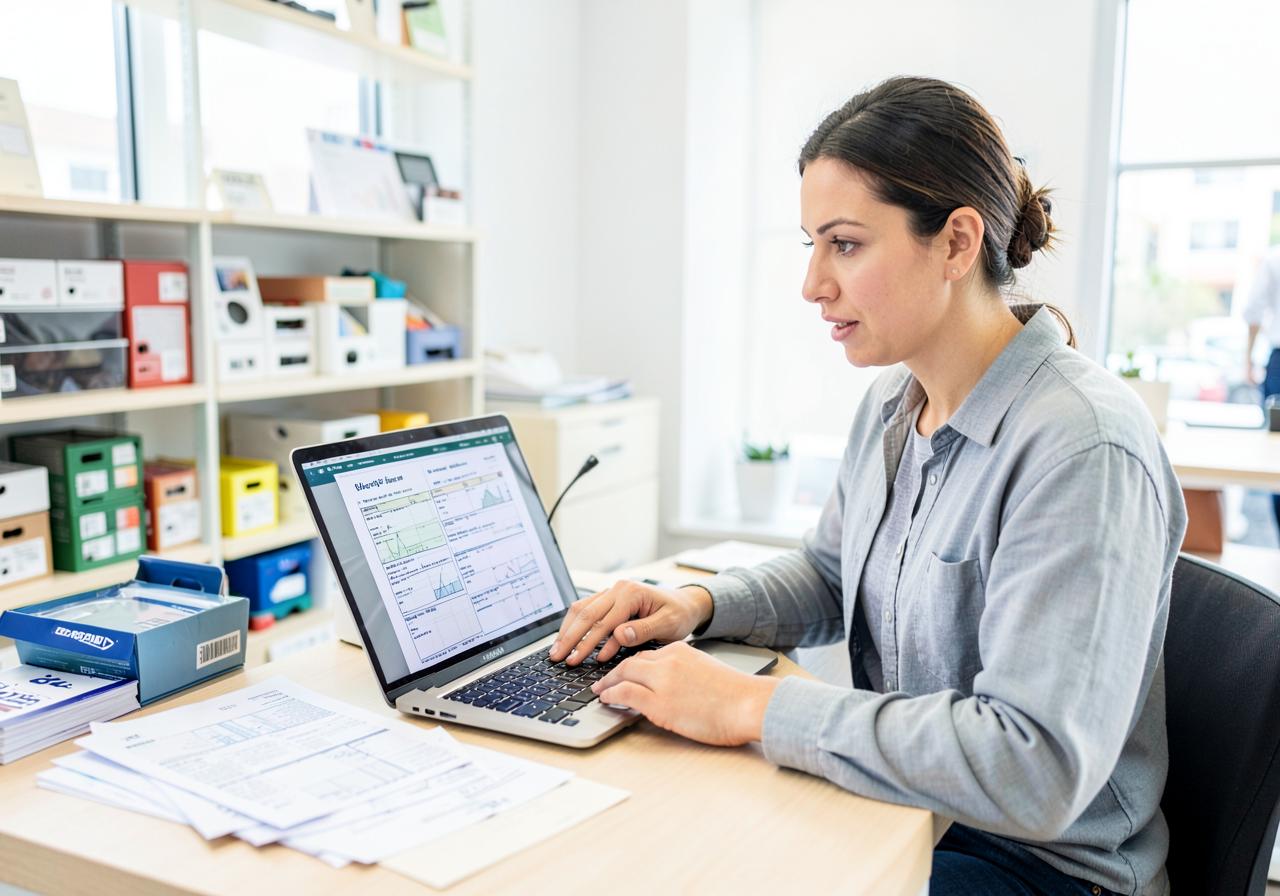 Small business owner reviewing monthly financial reports