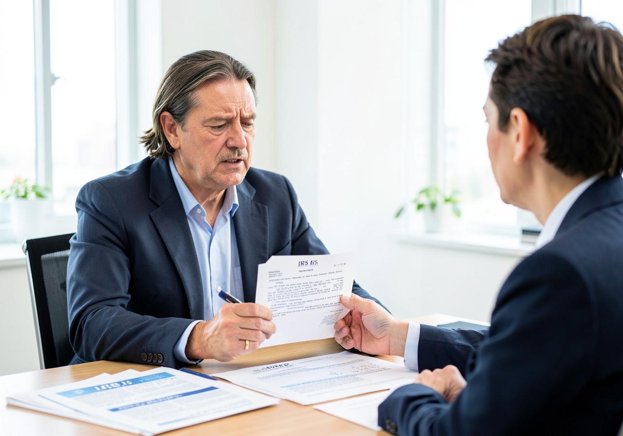 Tax professional reviewing an IRS notice with a client